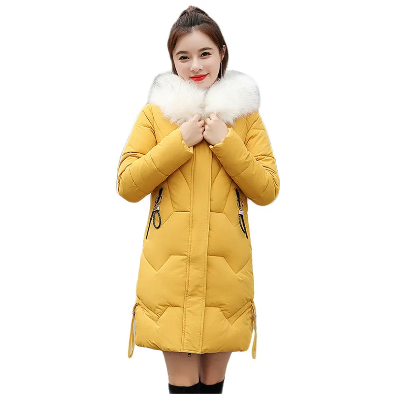 Žiemos paltai moterims geltona plius dydis didelis kailiniai su gobtuvu parko 2020 m. rudenį naujų mados slim juoda raudona žemyn medvilnės striukė feminina JD811