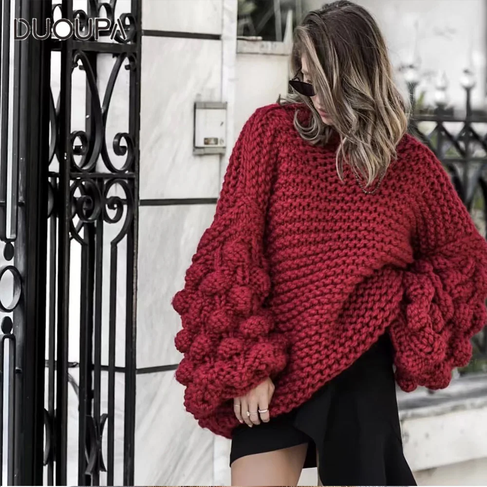 DUOUPA Žibintų rankovėmis megzti megztinis žiemą Twist atsitiktinis rudenį džemperiai 2018 m., O kaklo moterų megztinis moterų megztinis