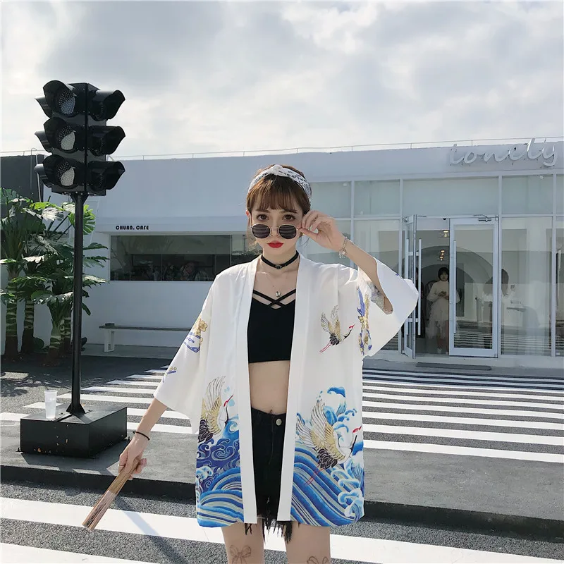 Japonijos Yukata Vasarą Moterys Kimonos Cardigan Etninės Moteris Kawaii Prarasti Palaidinė Japonijos Streetwear Paplūdimio Plonas Azijos Drabužiai