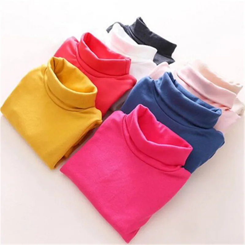 2018 naujas medvilnės rudenį merginos basic marškinėliai žiemos golfo apykaklės marškinėliai, skirtas 3-8 metų mergytę ilgomis rankovėmis drabužius AA3050