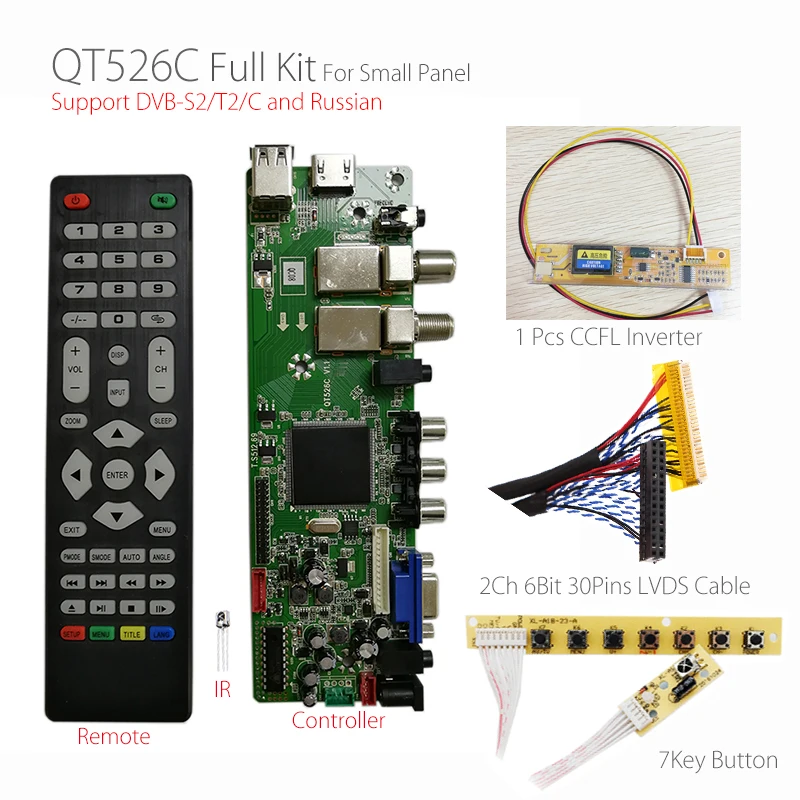 QT526C V1.3 Skaitmeninis Signalas DVB-S2/T2/C, ATV LCD Vairuotojo Lenta Dual USB rusijos T. S512.69+7Key + 2ch 6bit lvds laido +CCFL keitiklis