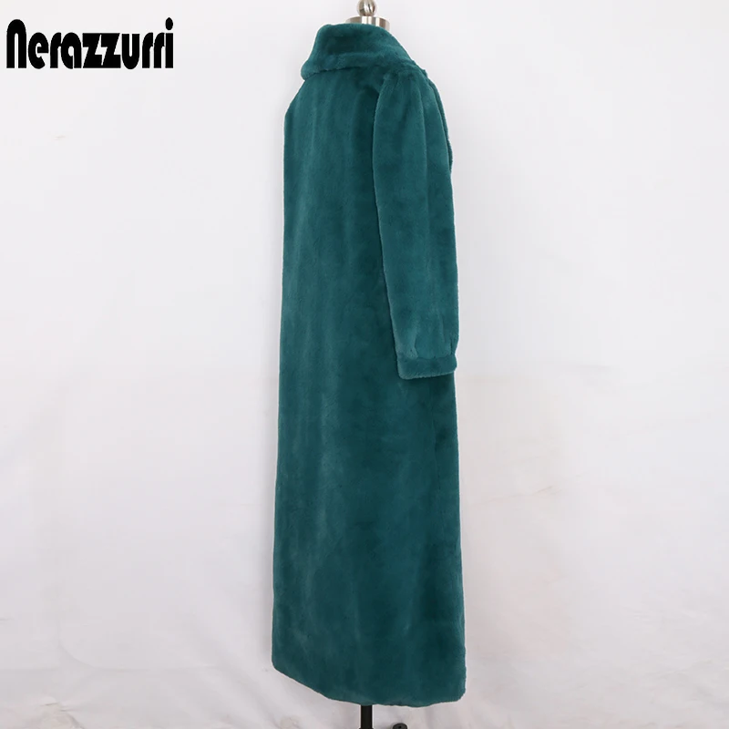 Nerazzurri Žiemos maxi dirbtiniais kailių paltai moterims ilgomis rankovėmis skara apykaklės X-ilgas, pūkuotas pūkuotas paltas Plius dydis mados 2020 6xl 7xl