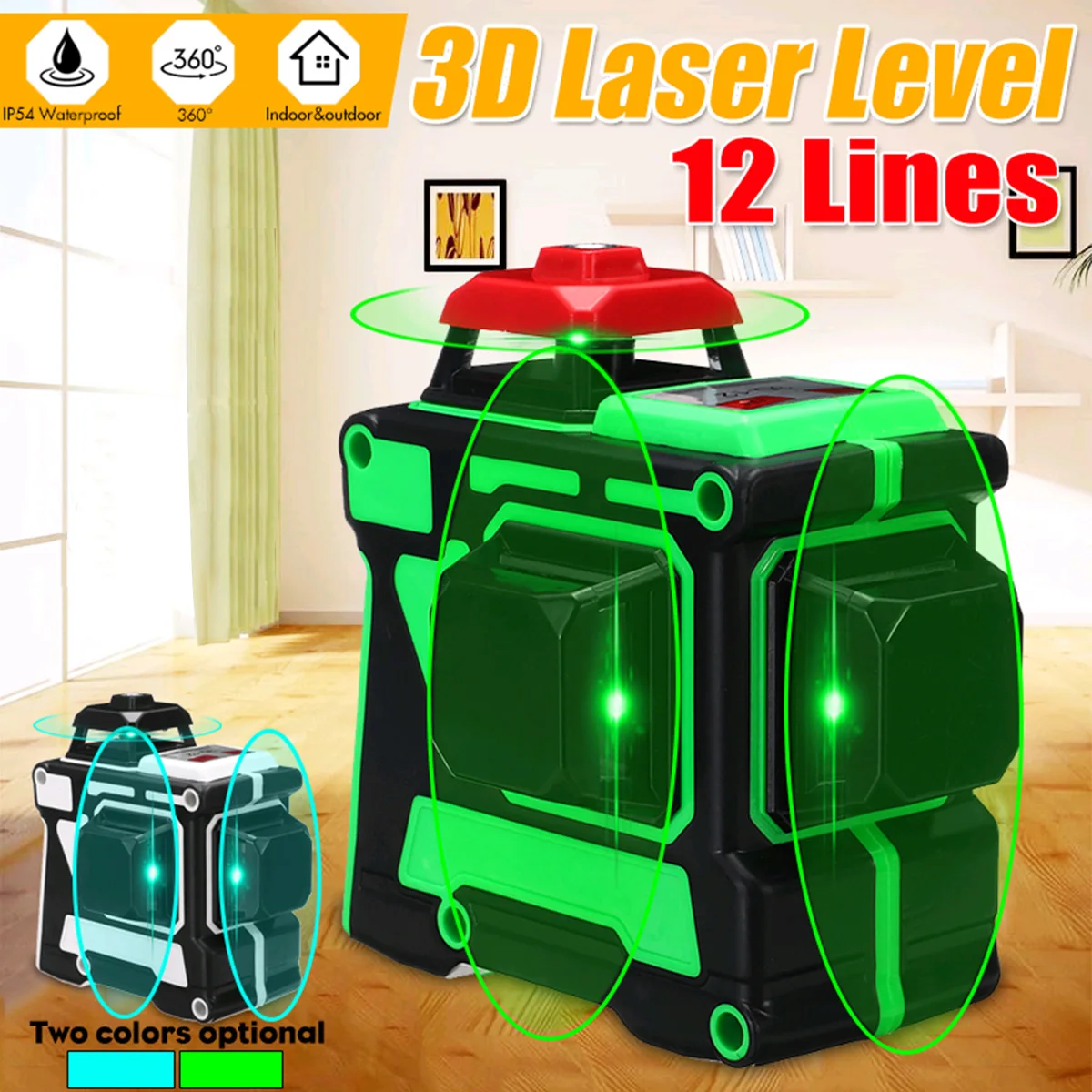 Lazerio Lygis 12 Linijos 3D Auto Savaime išsilyginantis 360 Horizontalus Ir Vertikalus Kryžiaus Super Galingas Žalia/Mėlyna Lazerio Spindulio Linijos+2 Baterijos