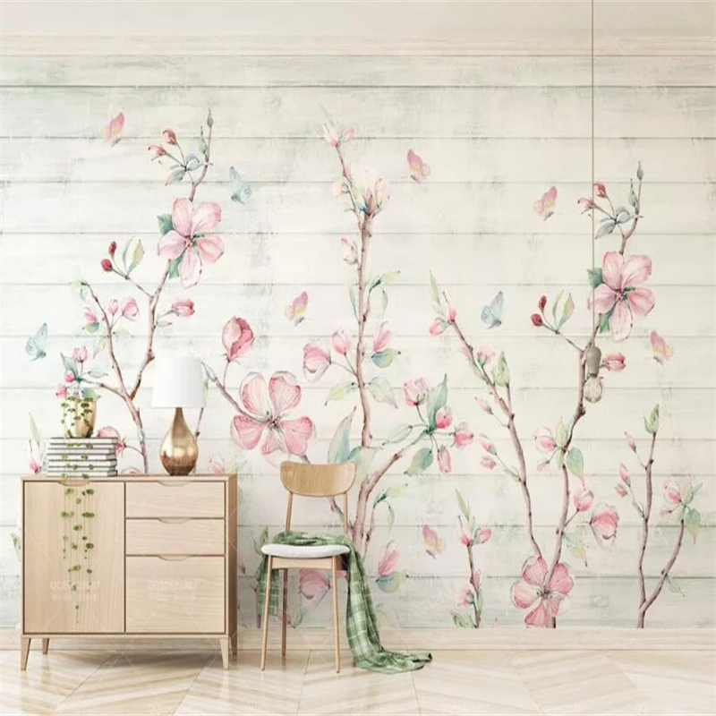 Beibehang Užsakymą tapetai, freskos, švieži rankomis tapybos, akvarelės vyšnių medienos grūdų drugelis gėlių TV foną 3d tapetai