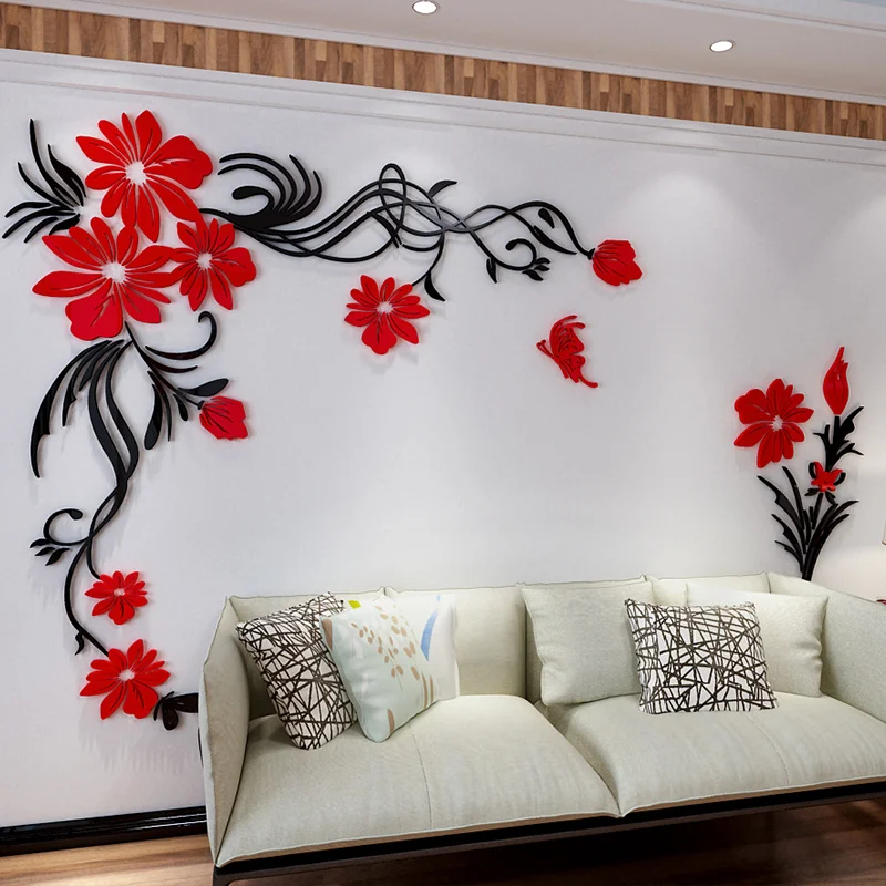 Akrilo 3D Gėlių Sienos veidrodis Lipdukai namų dekoro kūrybos sienos lipdukai kambarį įėjimo tapybos gėlių Kambarį 