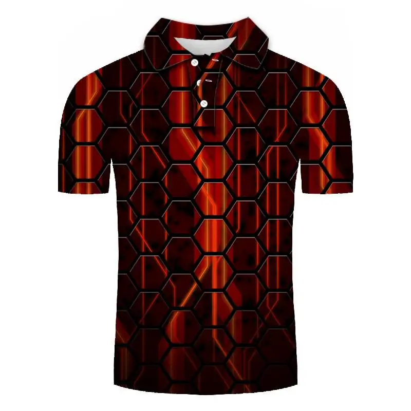 2020 metų Vasaros trumpomis Rankovėmis Polo Marškinėliai vyrams, savo Ruožtu-virš Apykaklės 3D Red diamond spausdinti atsitiktinis Slim Kvėpuojantis Verslo vyriški polo marškinėliai