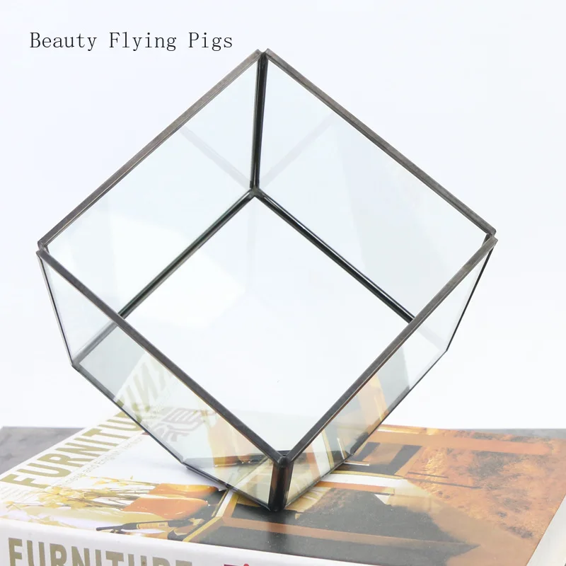 Tiesioginis pardavimas naujų geometrijos amatų šiuolaikinių namų puošybai stiklas skaidrus gėlių kambaryje vidutinio kubo amžinąjį gėlių stiklo danga