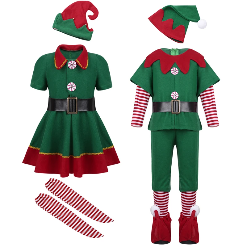 2020 Žalia Elf Vaikams Šiltų Kalėdinių Kostiumų Santa Sąlyga Drabužius Mergaitėms Berniukai Naujųjų Metų Chilren tai Fancy Dress Šalies Drabužių Rinkinys