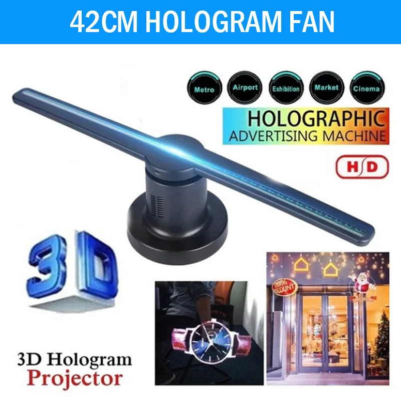3D Holograma Projektoriaus Ventiliatoriaus Holografinis Žaidėjas 224 Led su 16G TF 42cm Juokinga Reklama Holograma 3D Ventiliatorius Šviesos