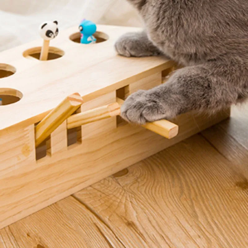 Naujai Kulti Molinių Pelės Katė Naudotis Žaislas Kietos Medinės Dėlionės Dėžutėje su 3/5 Skylių Naminių gyvūnų Žaislai TE889