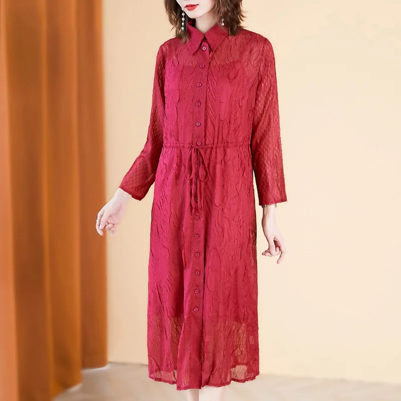 Vidutinio amžiaus Raudona ilgomis Rankovėmis Suknelė Rudens Žiemos 2020 Nauja, Moterų Ilgas Laisvas Didelio Dydžio Plisuotos Suknelė