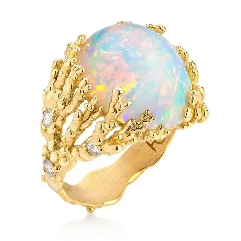 Spalvingas Koralų Ugnies Opalas Žiedas Kubinis Cirkonis Halo Vestuvių, Sužadėtuvių Žiedai Moterims bižuterijos Anillos
