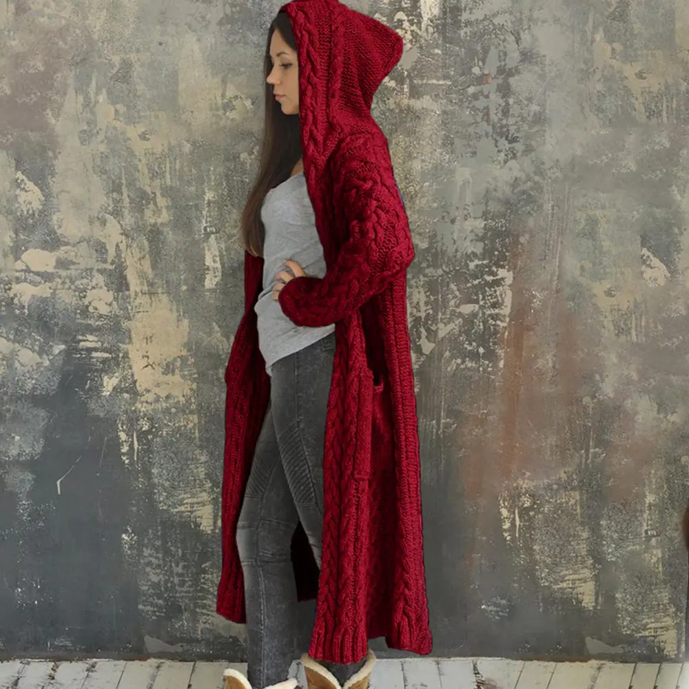 Muyogrt Moterų Megztinis Vientisų Ilgai Gobtuvu Striukė Moterų Megztinis 2020 M. Rudenį Moterų Žiemos Paltai Atsitiktinis Megzti Ilgai Megztiniai