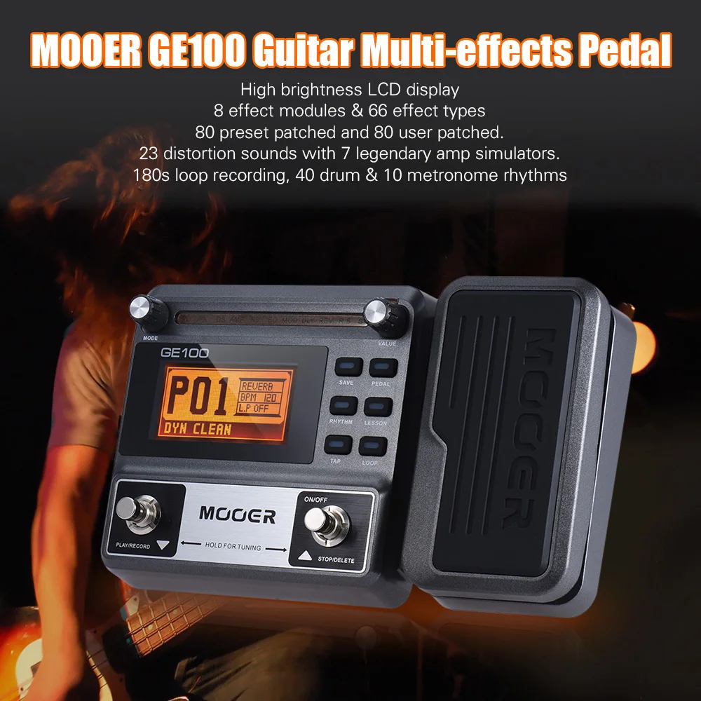 MOOER GE100 Gitara Multi-effects Procesorius Efektu Pedalas su Loop Įrašymo didelio ryškumo LCD ekranas pedalo Efektu pedalas