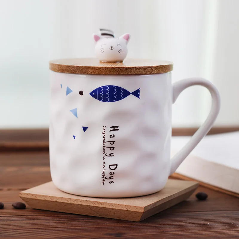 Japonijos cute kačių animacinių filmų kūrybos moterų keramikinis puodelis su dangteliu pieno puodelis vaikams pusryčių taurės biuro kavos puodelio