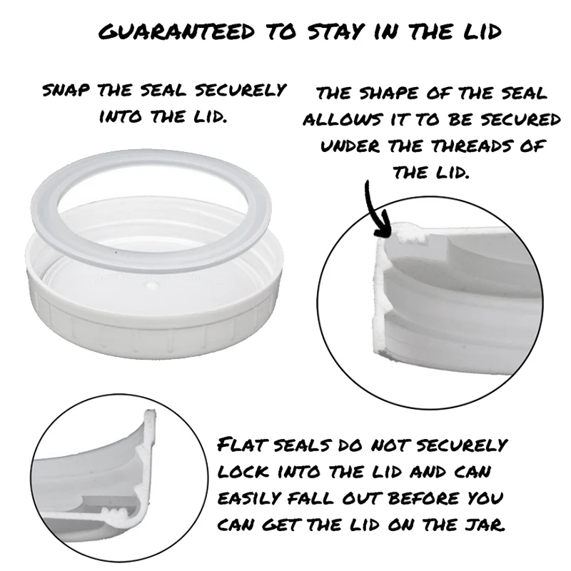 Daugkartinio naudojimo Sandarus Silikono Sandarinimo Žiedai Plastiko Mason Jar Dangteliai (Plati Burna, 48-Pack)