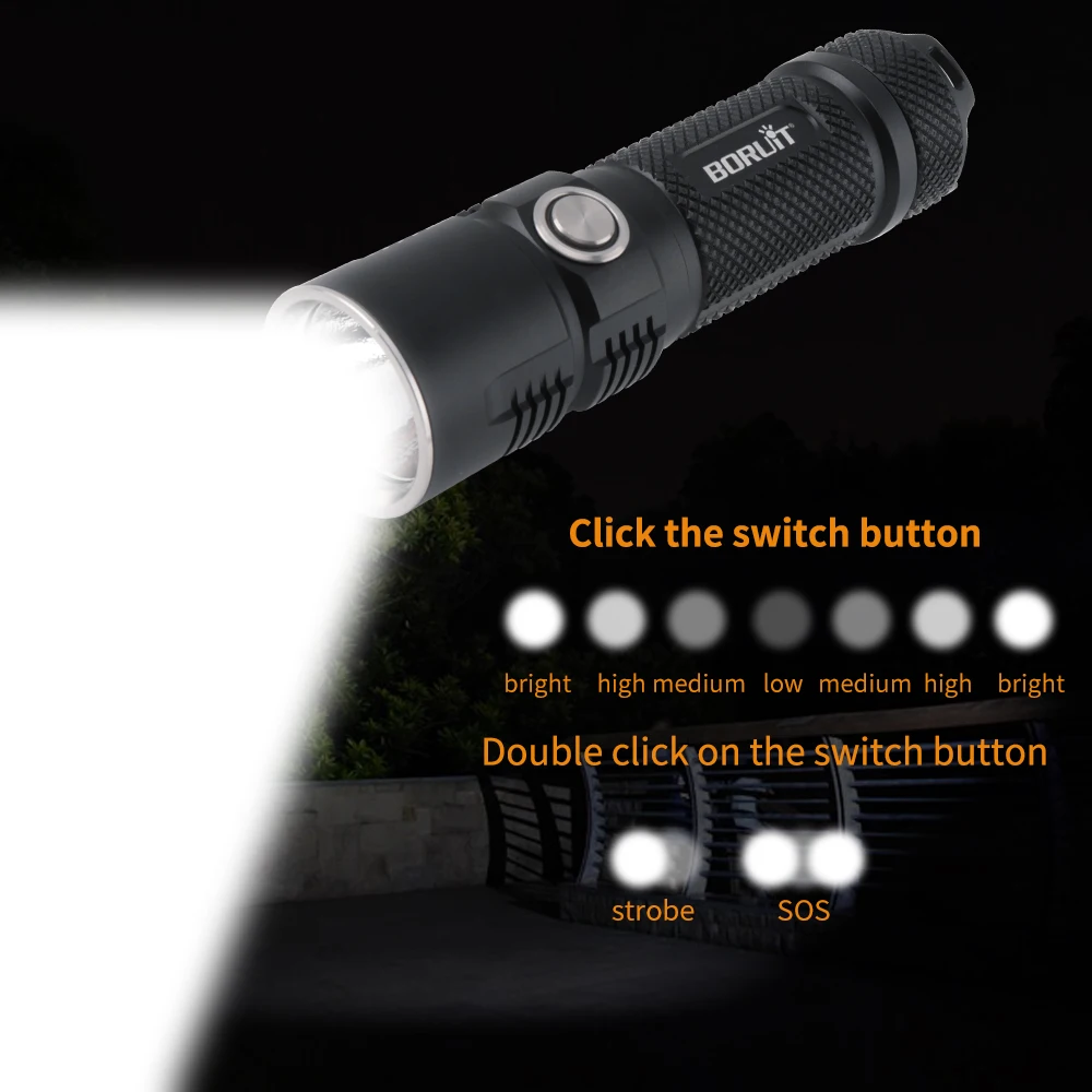 BORUiT 3600LM XHP70.2 LED Žibintuvėlis atsparus Vandeniui Super Ryškus Nešiojamas žibinto šviesa USB Įkrovimo Flashtorch Stovyklavimo Medžioklė