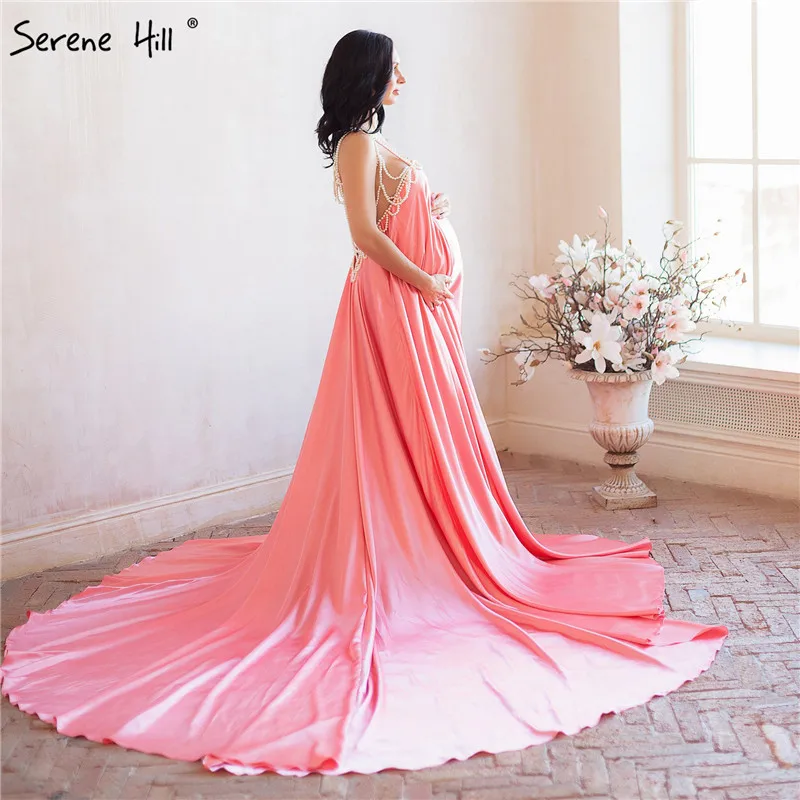 Seksualus Backless Perlai nėštumo fotografija suknelė Ilgai Traukinio Vakaro Suknelės Markės dizaino Plius Dydis 2020 HA2099