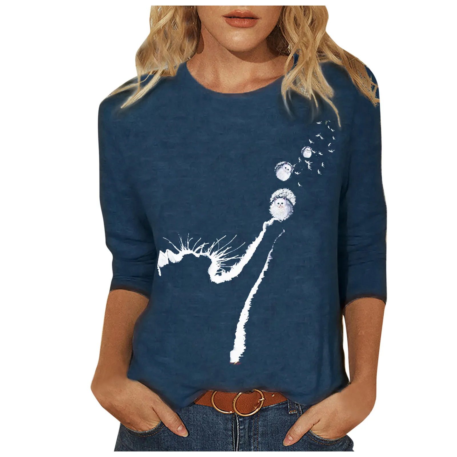 Moterų Drabužių Pavasario Rudens Atsitiktinis Puloveriai moteriški Drabužiai Juokinga Cute Kačių 3D Print Long Sleeve T-Shirts Ponios Mados Viršūnes