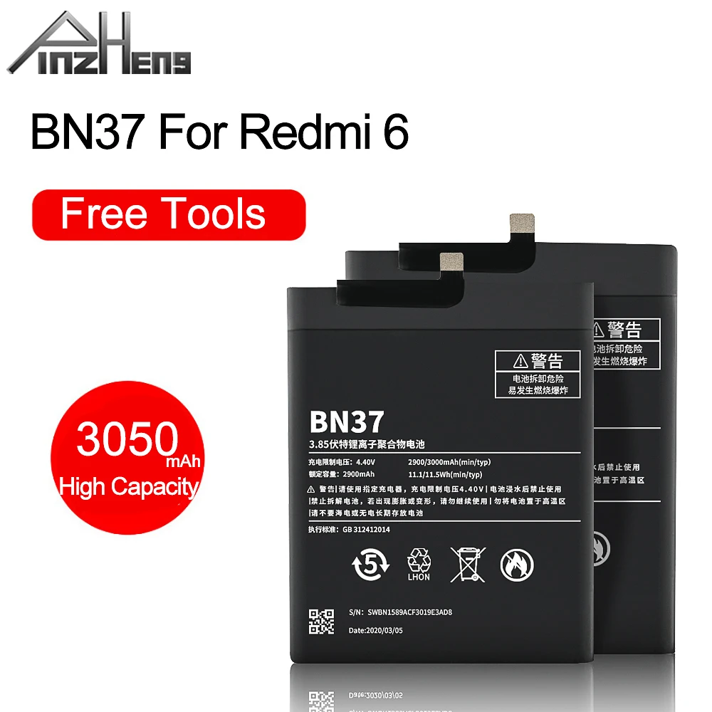 PINZHENG BN37 3050mAh Telefono Baterija Xiaomi Redmi 6 Redmi6 Redmi 6A Baterijų Realias galimybes Aukštos Kokybės Pakaitinis Bateria