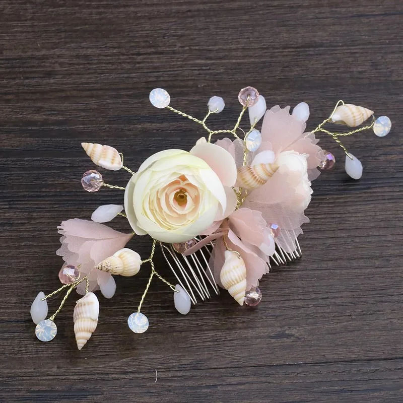 FORSEVEN Mados Nuotaka Pink Gėlių Plaukų Šukos Bridesmaid Audinys Gėlių Kriauklių Vestuvių Moterų, Mergaičių, Vinjetė Papuošalai, Aksesuarai