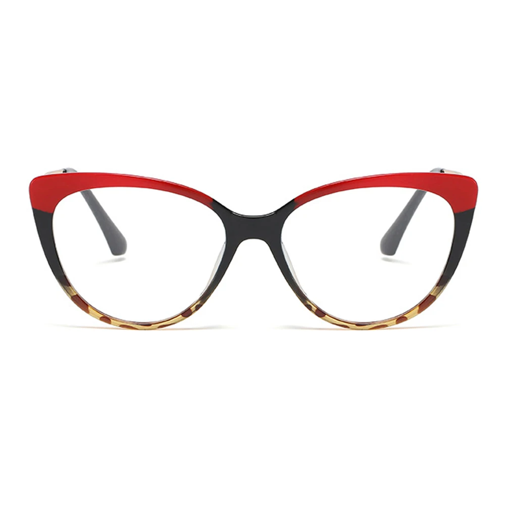 Peekaboo red leopard retro cat eye akiniai, rėmeliai moterų pusė metalo ponios optiniai stiklai skaidrus, mada aksesuarai