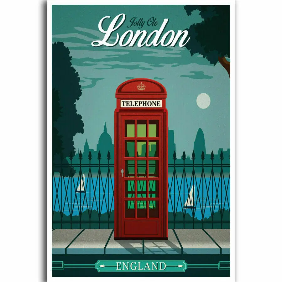Anglijoje Londono Derliaus Kelionės Miestų Kraštovaizdžio Šilko Audinio Plakatus Miegamojo Puošmena