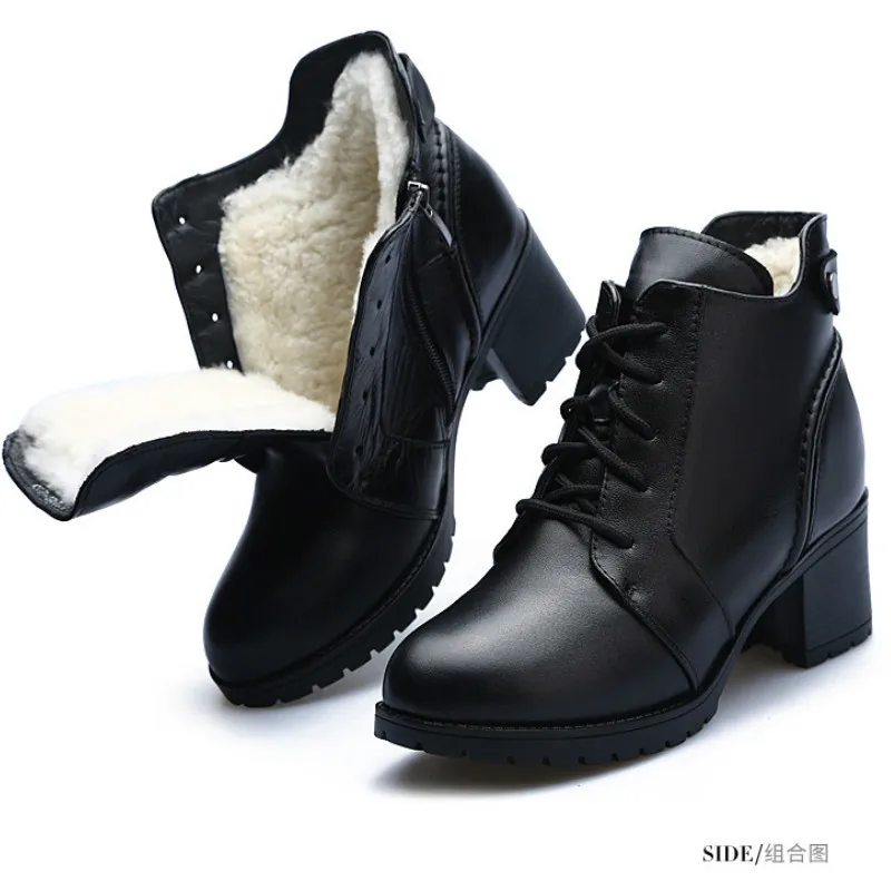 2020 m., natūralios odos batai moterims, suapvalinti tne vilnos išlaikyti šiltas sniego batai klasikiniai moteriški aukštakulniai bateliai pliušinis batai