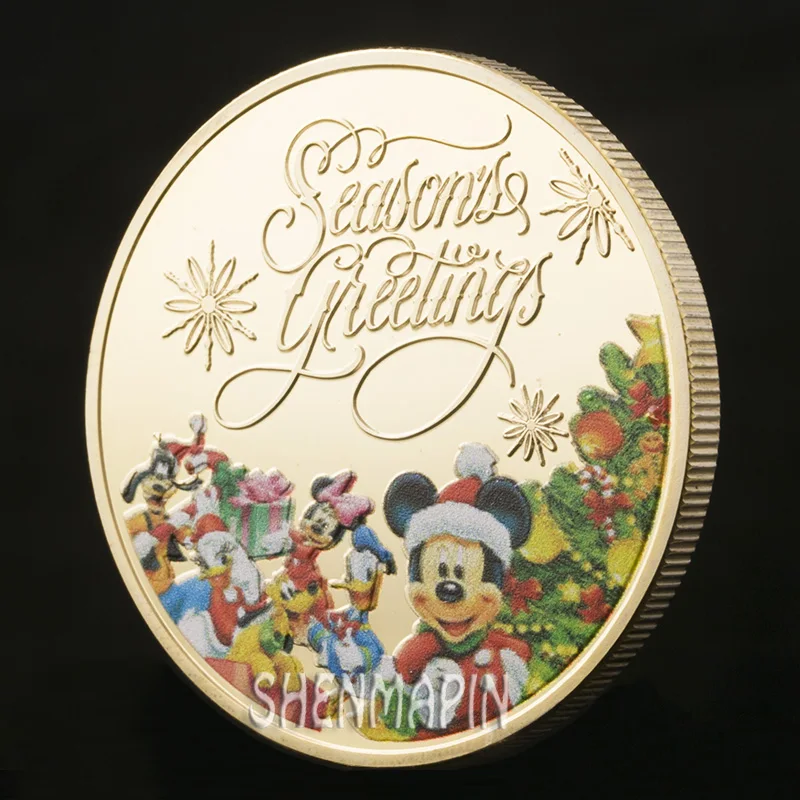 Linksmų Kalėdų Spalvos Animacinių filmų Progines monetas, 999, Auksas Namuose Papuošalų, Monetų Kolekcionieriams Naujųjų Metų Dovana Gimtadienius, 3 vnt