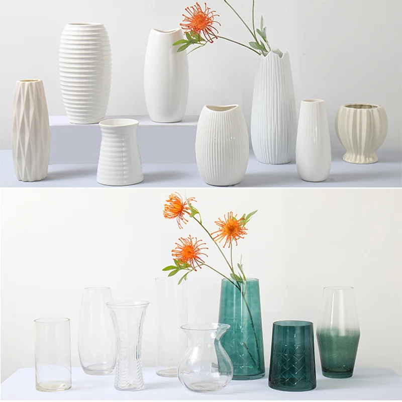 Stalo Vazos Gėlėms Keramikos Terariumai, Stiklo Tara, Šiuolaikinės Šiaurės šalių Aukščio Gėlių Vaza Namų Puošybai Balta Vaza