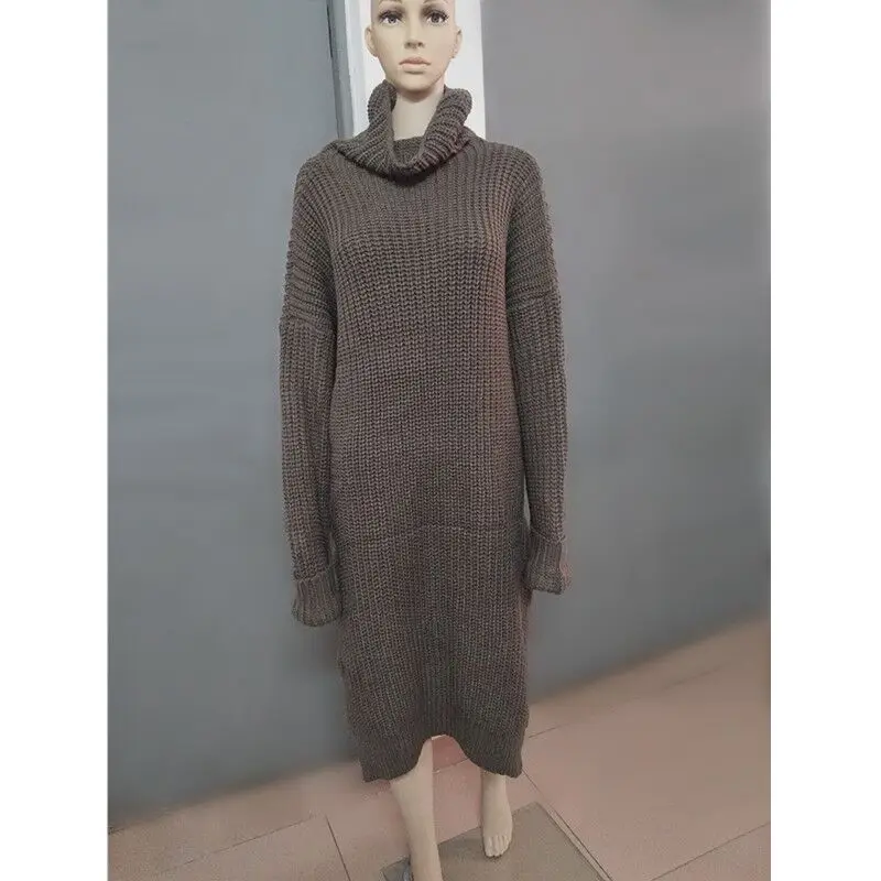 Storas megztas megztinis suknelė moterų žiemos viršūnes derliaus korėjos golfo puloveriai aukštos ritininės negabaritinių ilgai traukti skraiste femme hiver