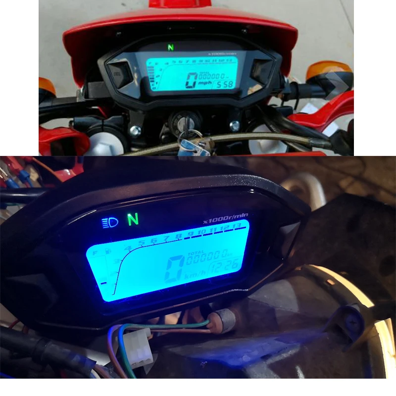 LCD Universal Motociklo Spidometro Daviklis Ridos 5 Pavarų 7 Backlight 13000 RPM 199 KMH MPH Motociklo Tachometras