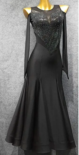 šokių suknelė moterims standartiniai valsas suknelė sklandžiai rengtis standartinių šokių suknelė juoda išgirsti shapeT021