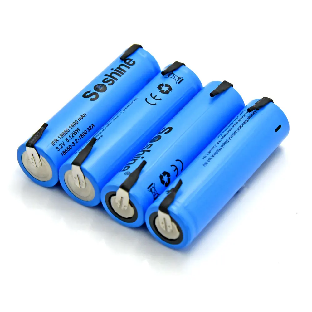 4pcs Soshine LiFePO4 18650 3.2 V Įkrovimo Baterija (akumuliatorius 1600mAh tab Vietoje, suvirinimo baterija