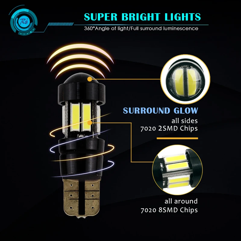 R8 2vnt T10 W5W led strobe flash šviesos 194 168 7020 10SMD LED mirksi Lemputės Patvirtinimo Žibintai 12V 2 režimas Lempos Baltos su Objektyvo