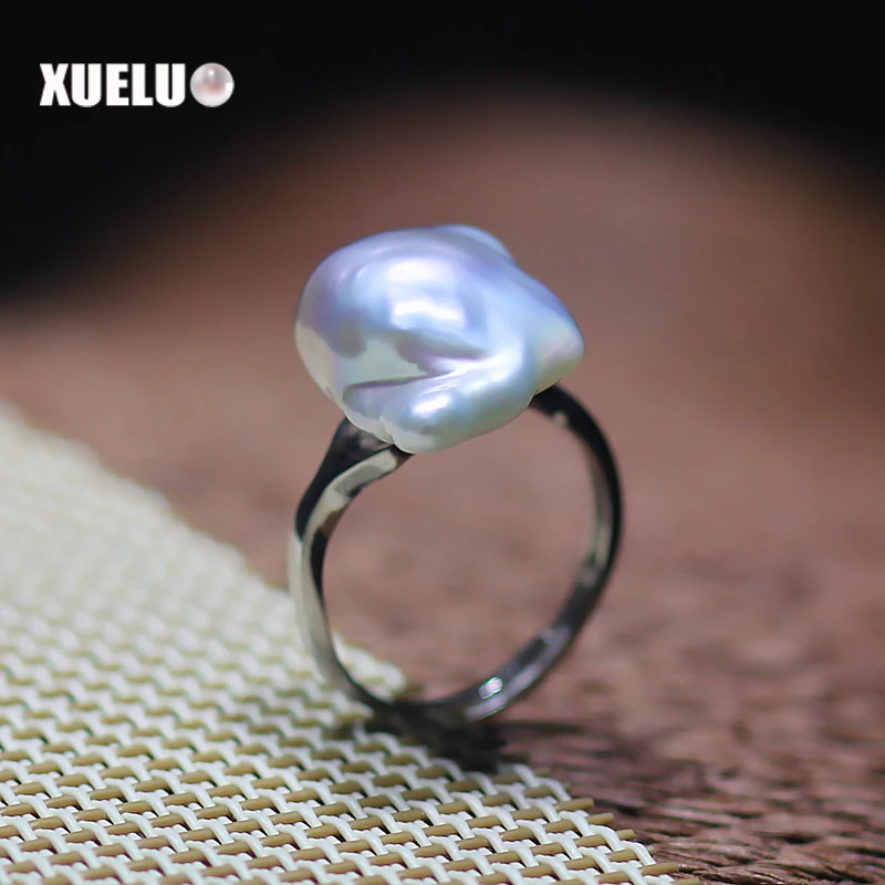 XUELUO 925 Sterlingas Sidabro Reguliuojamas Mados Unikalią Didelio 12-13mm Baroko Natūralių Gėlavandenių Perlų Žiedai moterims