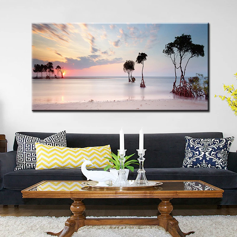 60x120cm-Natūralus Jūros Paplūdimio Medis Saulėlydžio Peizažas Plakatų ir grafikos Paveikslai Tapyba Sienos Meno Nuotrauką Kambarį Cuadros