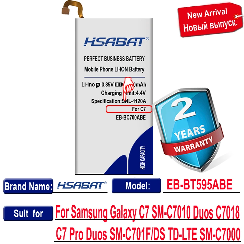 HSABAT Didelės Talpos EB-BC700ABE Baterijos Samsung Galaxy C7 SM-C7010 Duetų C7018 C7 Pro Duos SM-C701F/DS TD-LTE SM-C7000