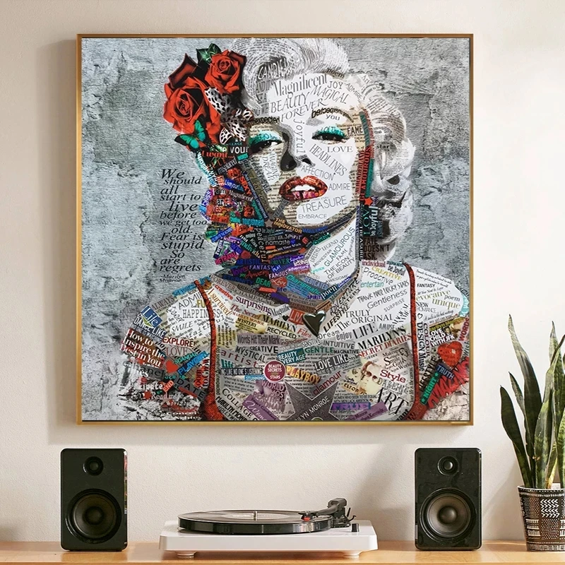 Gatvės Meno Tapybos Marilyn Monroe Laikraštis Drobė Art Prints ir Plakatai Kambarį Šiuolaikinės Nuotraukas
