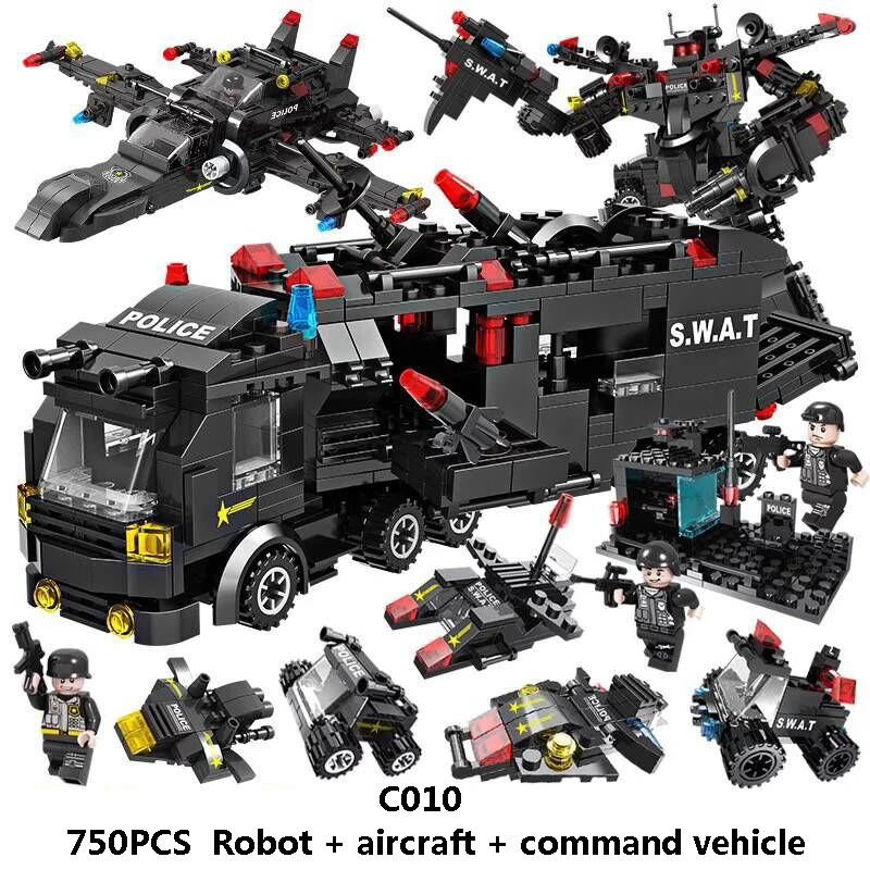 Miesto Policijos SWAT Truck Blokai Nustato Laivo Sraigtasparnių Transporto priemonės biuro įranga Plytų Playmobil Žaislai Vaikams