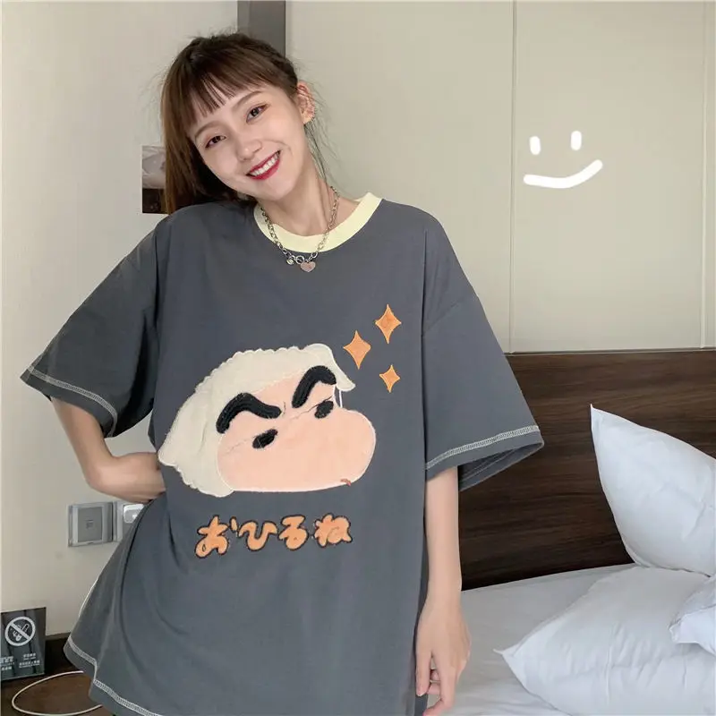 Negabaritinių Anime Crayon Shin Chan T-shirt Vasaros Harajuku Marškinėliai Ulzzang korėjos Marškinėlius Moterims, Siuvinėjimas, Drabužių Tee Viršų