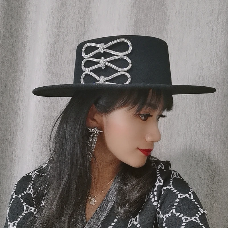 žiemos moteris vatos Plokščių stogu ceremonija skrybėlę moterų populiarus logotipą, diamond bow black hat sutartis
