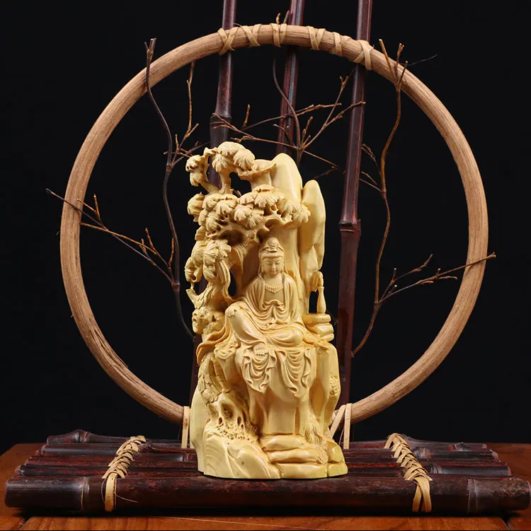 Boxwood 16cm Guanyin Skulptūros, Medžio Drožybos Budos Statula, Guan Yin Namų Dekoro