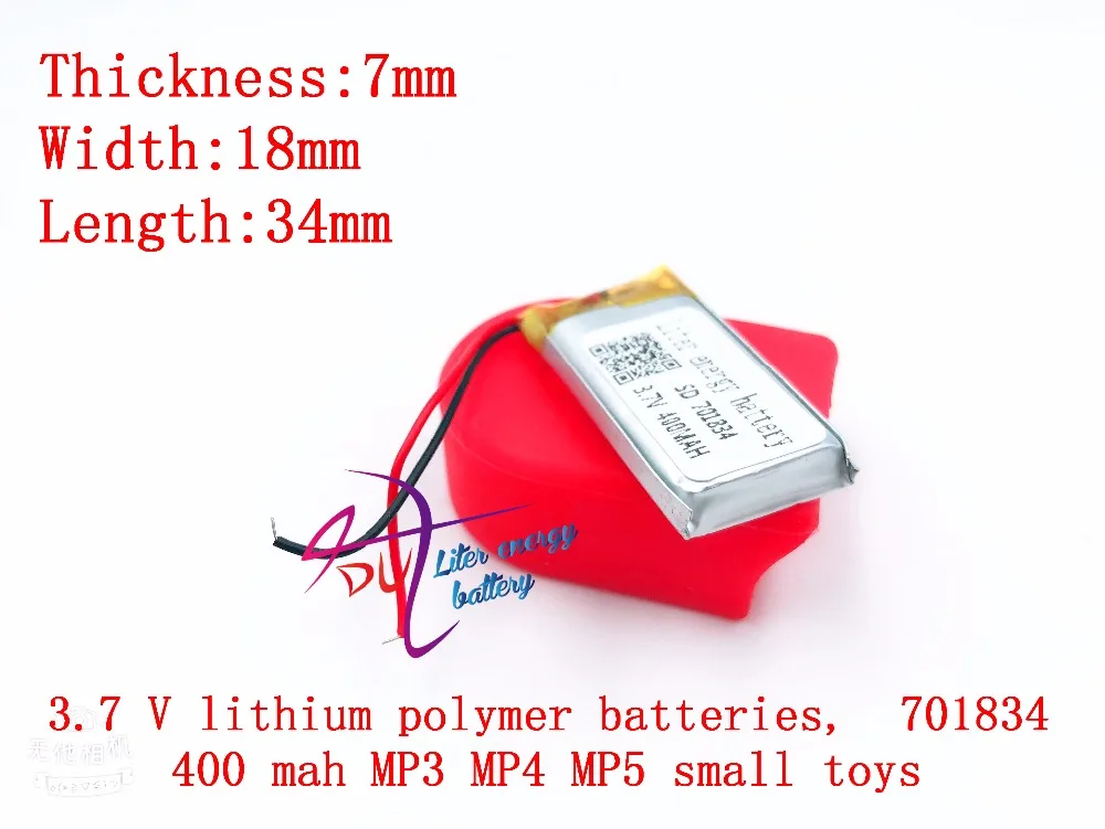 Li-po 3,7 V,400mAH 701834 (polimeras ličio jonų / Li-ion baterijos ) Smart žiūrėti,GPS,mp3,mp4,mobilųjį telefoną,garsiakalbis