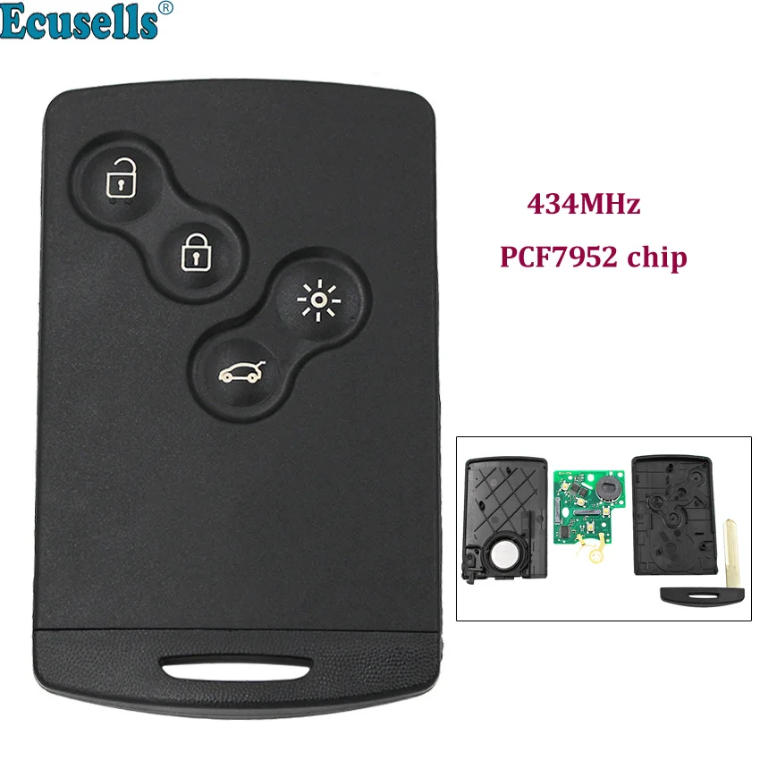 Visą smart Remote Key 4 Mygtuką 433Mhz PCF7952 mikroschemą Renault Koleos Clio4 Megane III, Scenic III Laguna III, Fluence pūko NSN14
