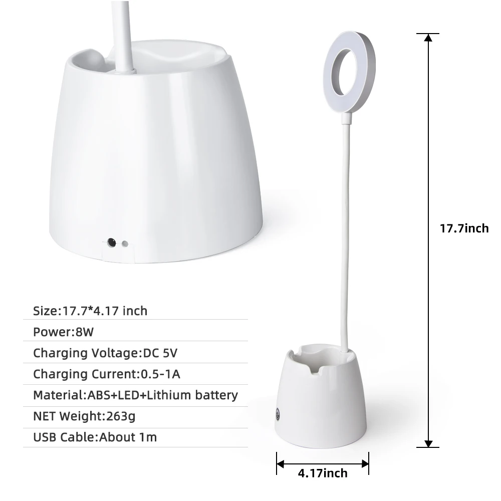LED Stalo Lempa Touch Kontrolės, 3 Režimai Pritemdomi Akių Rūpestinga LED Stalo Lempa USB Įkrovimo Su Rašiklio Laikiklis Telefono Turėtojas