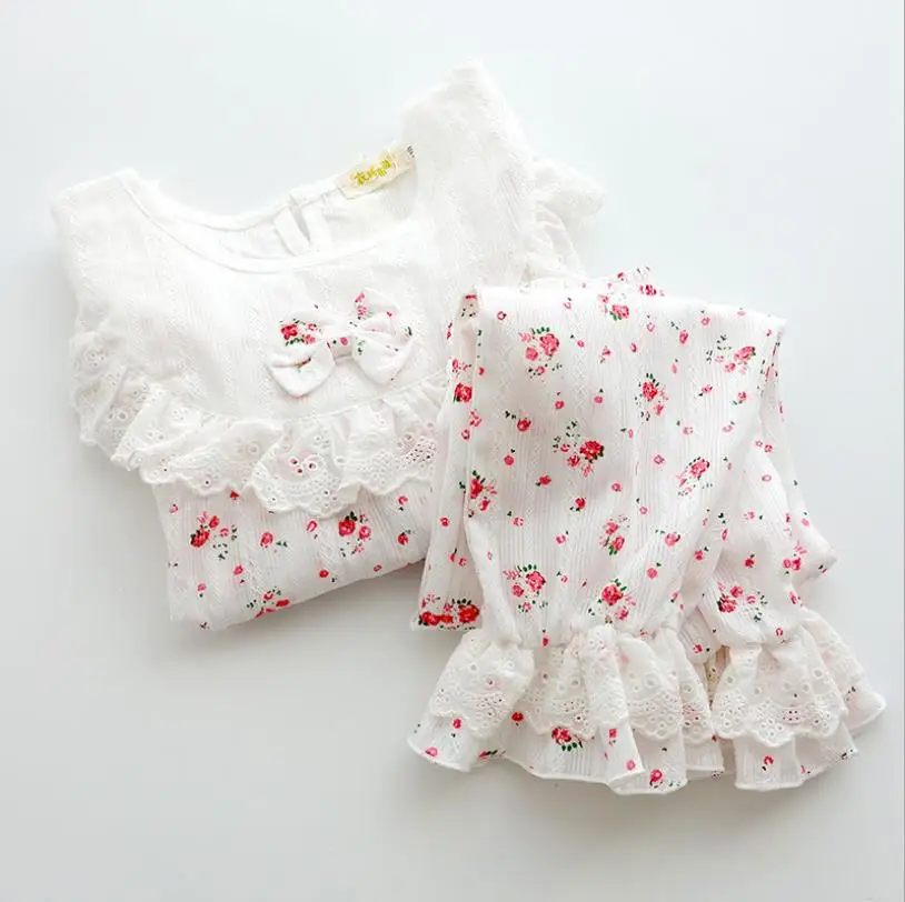 2-16Y Prekės kūdikių mergaičių naktiniai marškiniai, pižamos medvilnės princesė spausdinti sleepwear vaikus ilgomis rankovėmis viršūnes + kelnes 2vnt rinkiniai namų drabužius paaugliams
