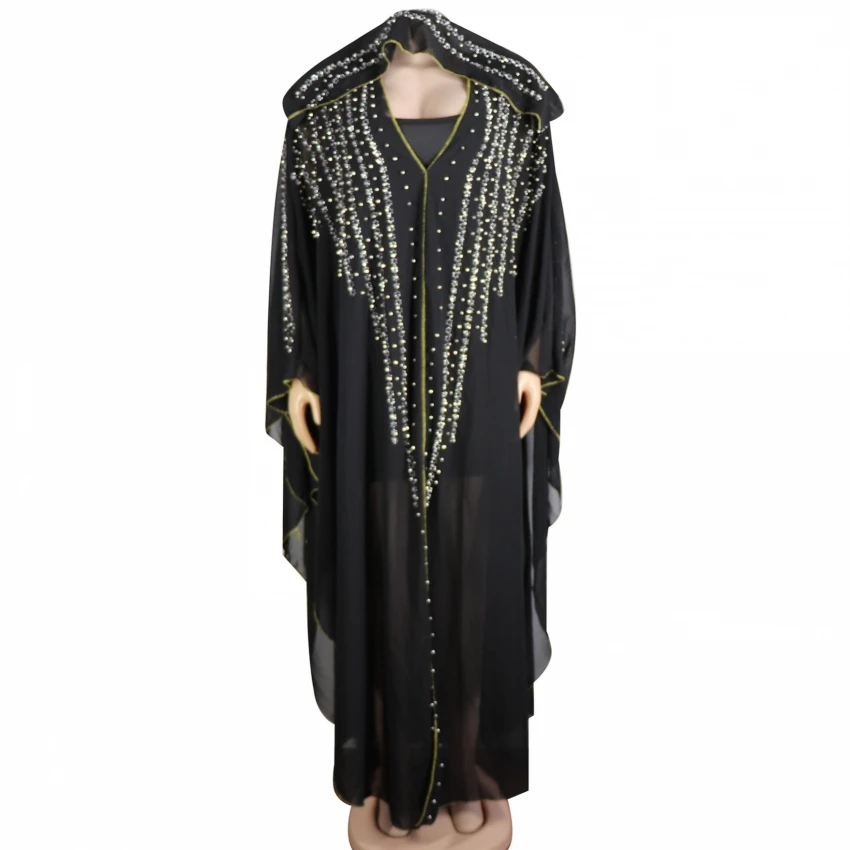 Plus Size Afrikos Suknelės Moterims Dashiki Diamond Karoliukai Afrikos Drabužius Abaja Dubajus Skraiste Vakarą Ilgai Musulmonų Suknelė Su Gobtuvu Cape