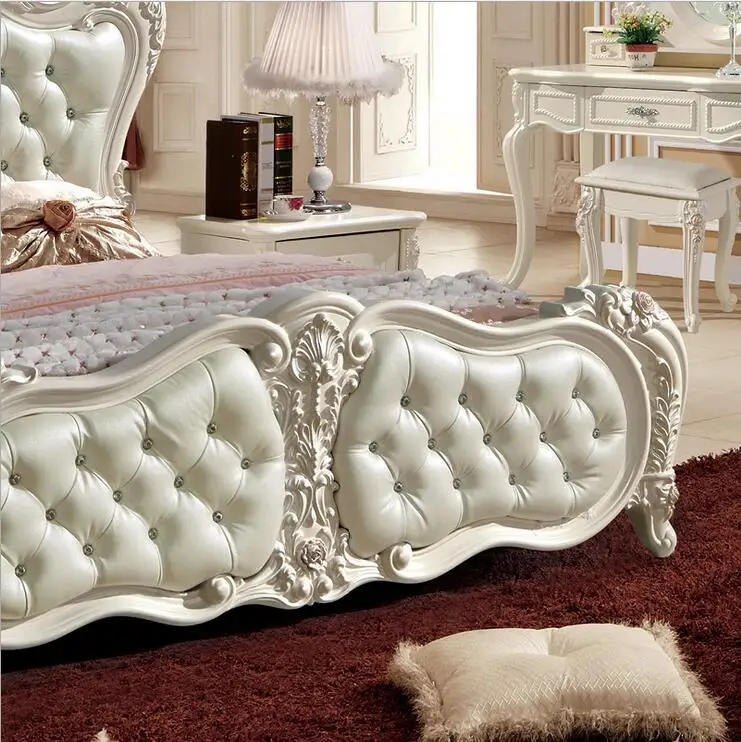 šiuolaikinės europos, medžio masyvo lova Mados Raižyti odos prancūzijos miegamojo baldai pfy10050