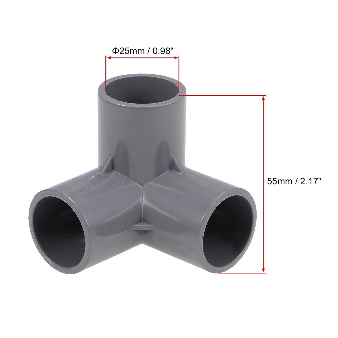 Uxcell 3-Way Alkūnė PVC Montavimo, 25mm Lizdas, Tee Kampe Detalės Pilka 10vnt